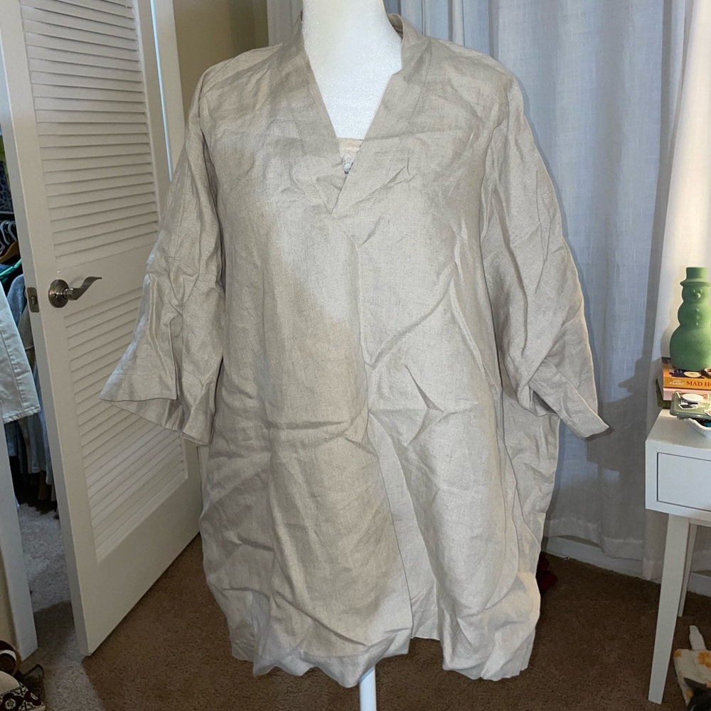 O/S Eskandar 100% linen top brown/beige
